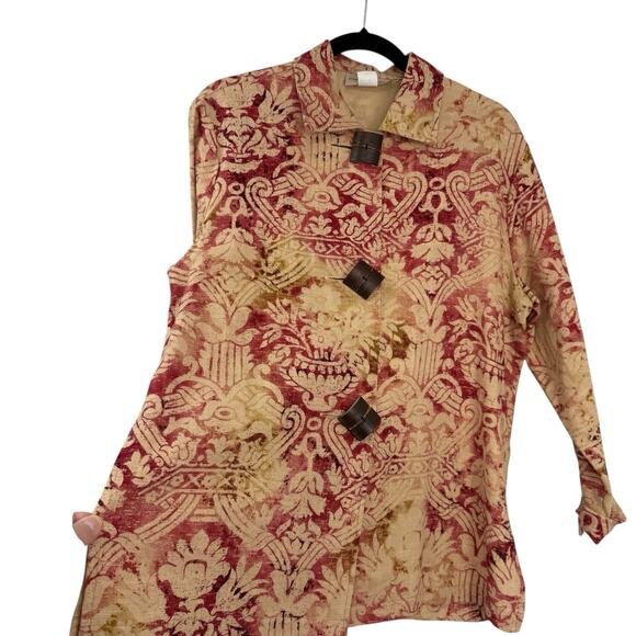 Painted Pony Linen Topper Jacket Boxy Small Boho Batik Print Big Button Artsy - Picture 2 of 10